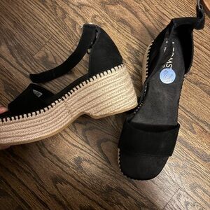 Toms Black Espadrille Wedge Sandals